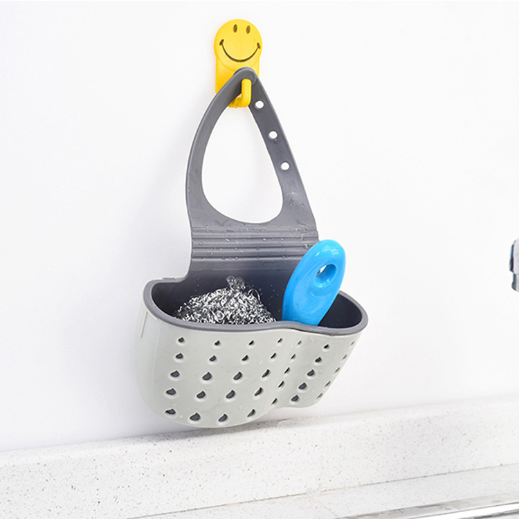 Adjustable snap-on double-layer faucet storage hanging basket kitchen sink rack sponge drain hanging bag