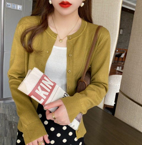 Cardigan knitted coat women's spring and autumn outer wear thin sweater spring 2024 new black long sleeve autumn and winter top