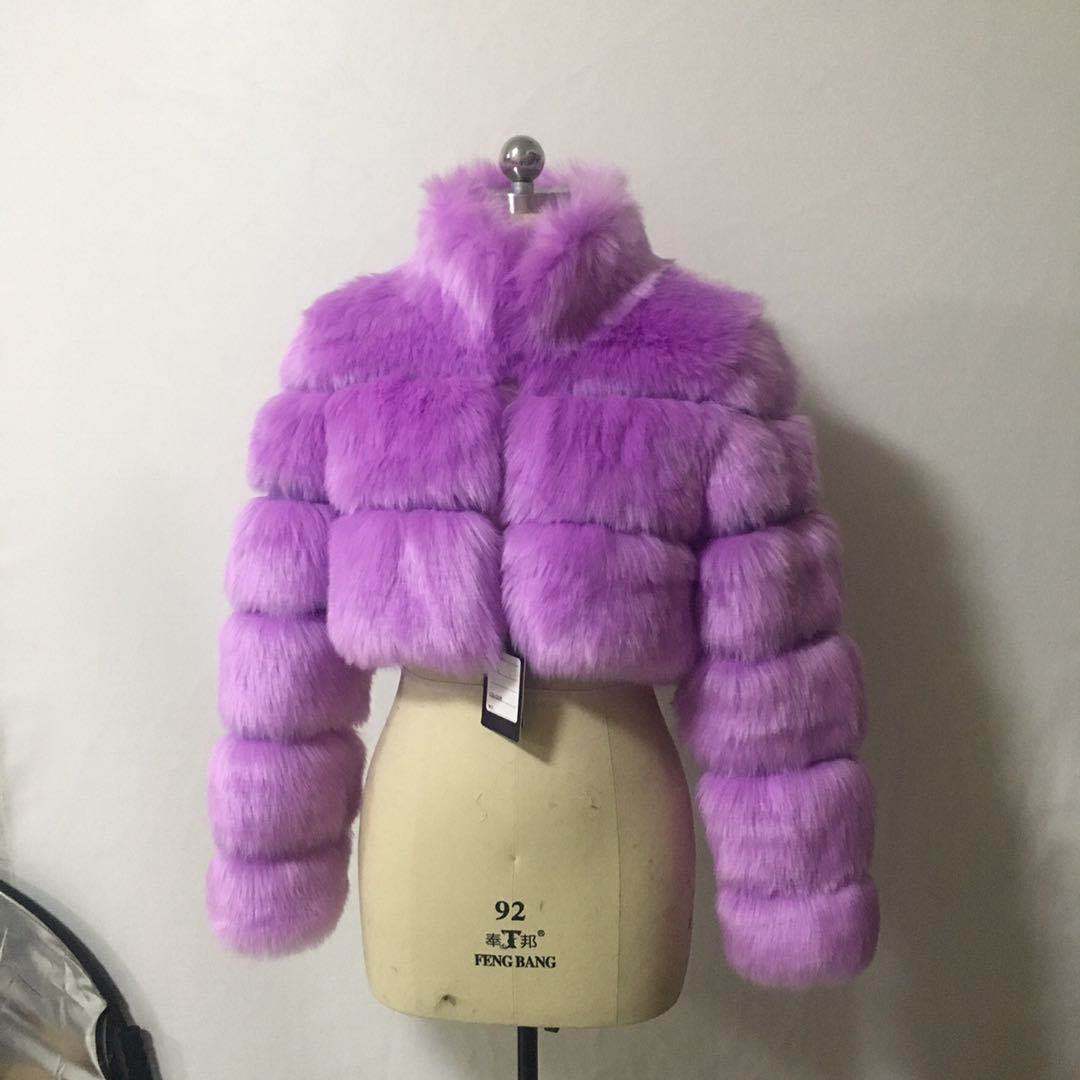 Haining imitation fur coat women's autumn and winter new ultra short collar long sleeve stitching coat manufacturers wholesale