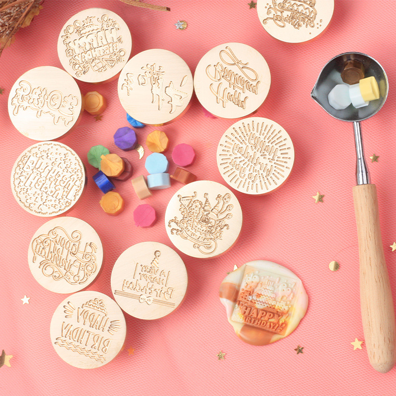 Birthday Greetings English Chinese Fire Paint Seal Student Birthday Invitation Seal Wax Seal Round Square