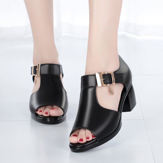 Fish toe sandals women's 2022 summer new Roman ladies thick heel middle heel women's shoes middle-aged mother shoes wholesale