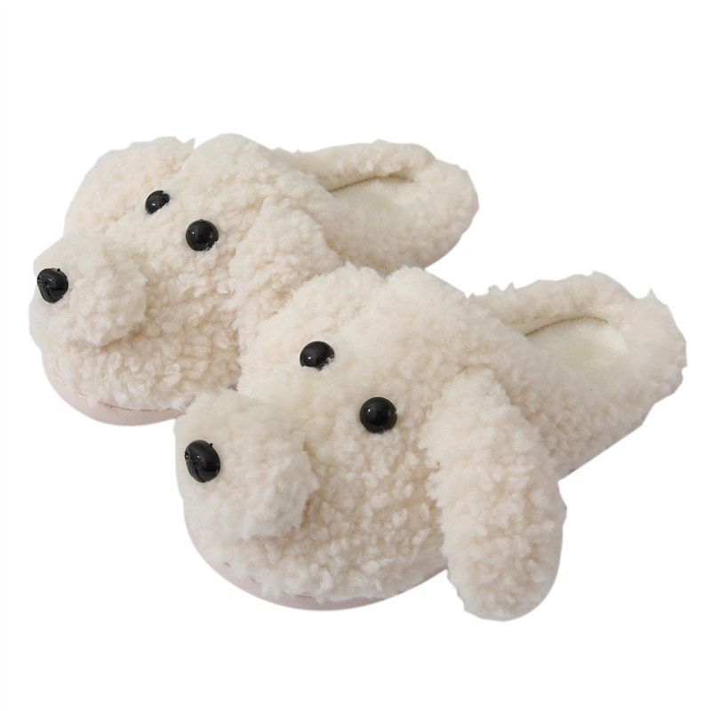 2021 autumn and winter cute cartoon cotton slippers for men and women indoor warm teddy dog slippers all-inclusive with thick bottom waterproof