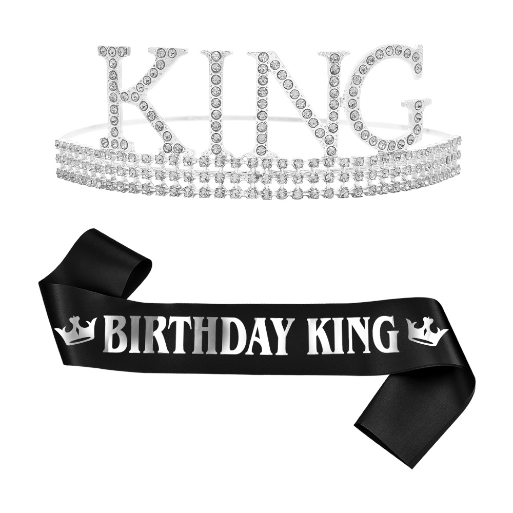 生日派對BIRTHDAY KING肩帶皇冠套裝 裝飾道具男士生日禮儀帶發箍