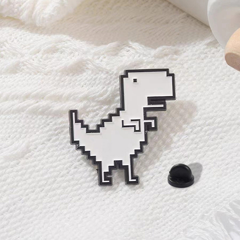 European and American Cartoon Pixel Wind Alloy Animal Jewelry Jurassic White Dinosaur Shape Oil Drop Brooch Bag Buckle Accessories