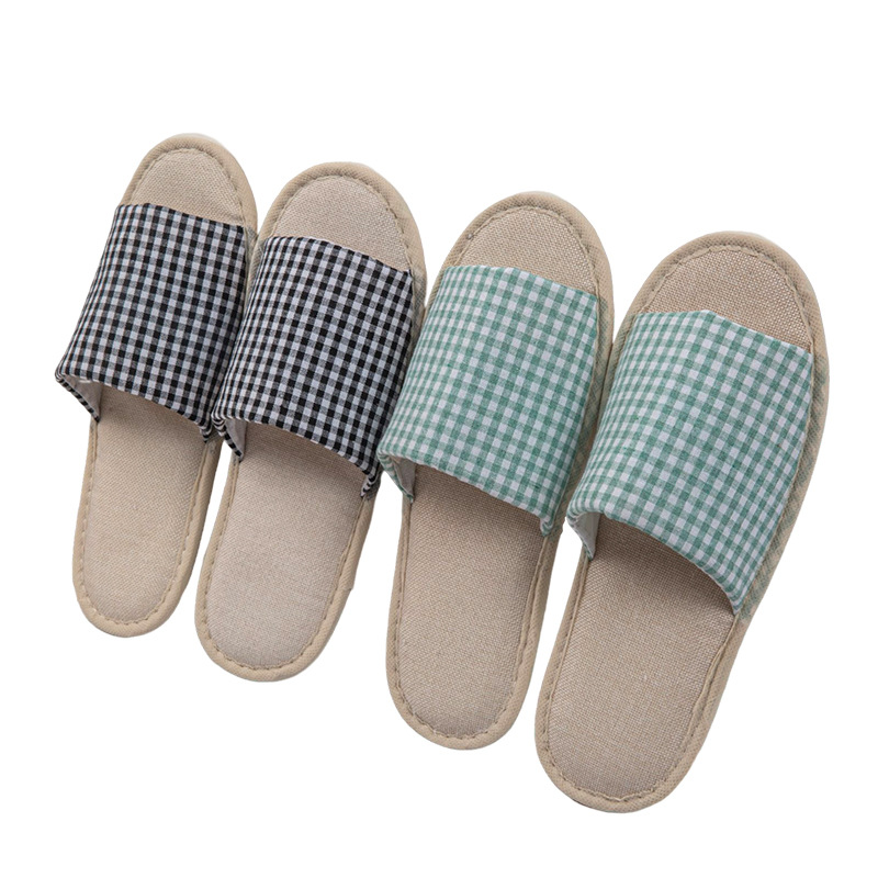 Summer Hotel Plaid linen slippers home leisure guest waiting men and women slippers hotel room slippers wholesale