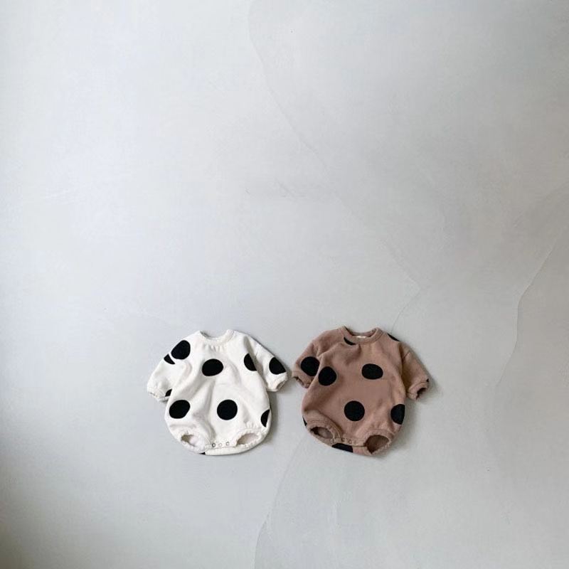 INS Spring and Autumn Baby Big Round Dot Wrap Fart Hare Clothes for Boys and Girls Baby Wave Dot Long Sleeve Climbing Suit