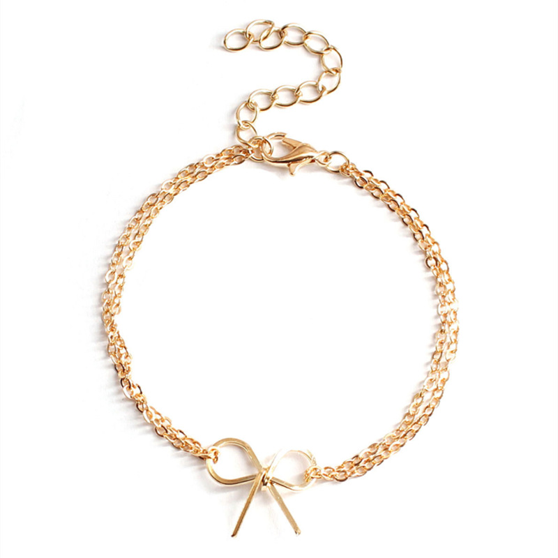 Europe and the United States cross-border jewelry personality Fashion female alloy double chain bracelet manufacturers direct supply simple bow bracelet