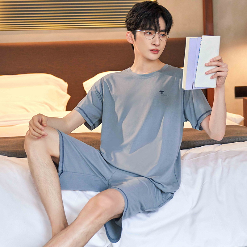 Summer Cotton Short Sleeve Shorts Men's Pajamas Summer Casual Large Size Round Neck Boys' Suit Outfit