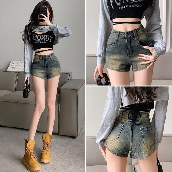 American retro high waist Denim Super shorts women's 2023 new summer slimming small hot pants for hot girls a-line