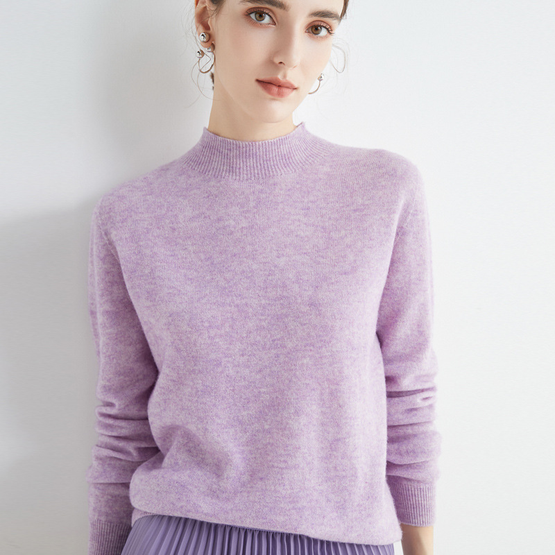 First-Line Garment Seamless Wool Sweater Women's Solid Color Wool 2023 Autumn and Winter Semi-High Neck Loose Cashmere Base Sweater