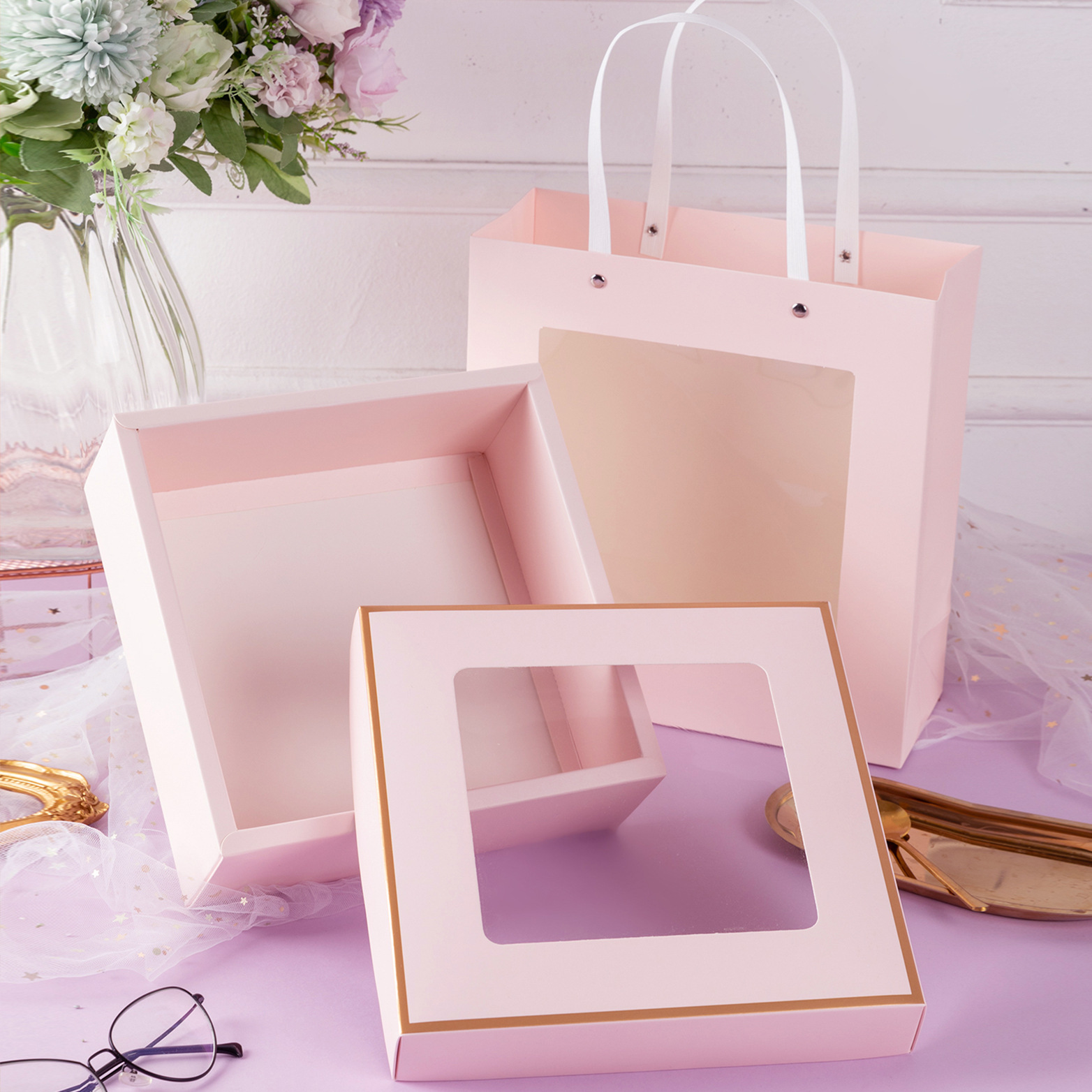 White Window Opening Gift Box Transparent Hollow Gift Packaging Box Creative New Year Red Handbag Wedding Accompanying Gift Box