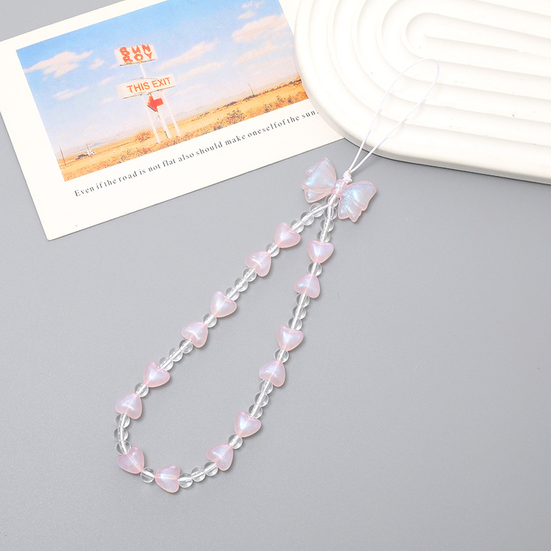 New mermaid princess bow love beaded mobile phone chain phone case pendant short small fresh wrist strap