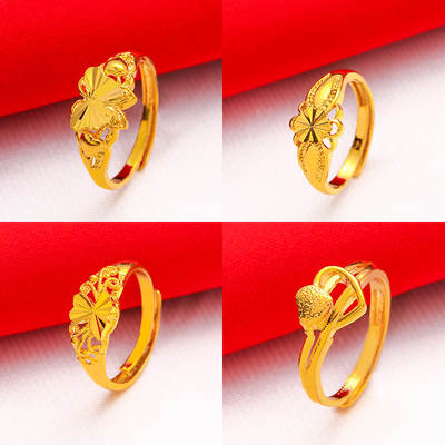 Vietnam Gold Transfer Beads Gold Ring Women's Matte Opening Adjustable Fashion All-match European Coin Gold Plated Index Finger Ring