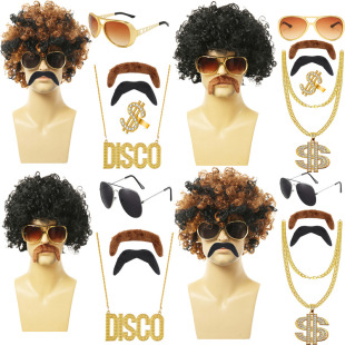 Rock Wig Cos Halloween 80s Heavy Metal European and American Men's Wig Disco Black Fans Wig