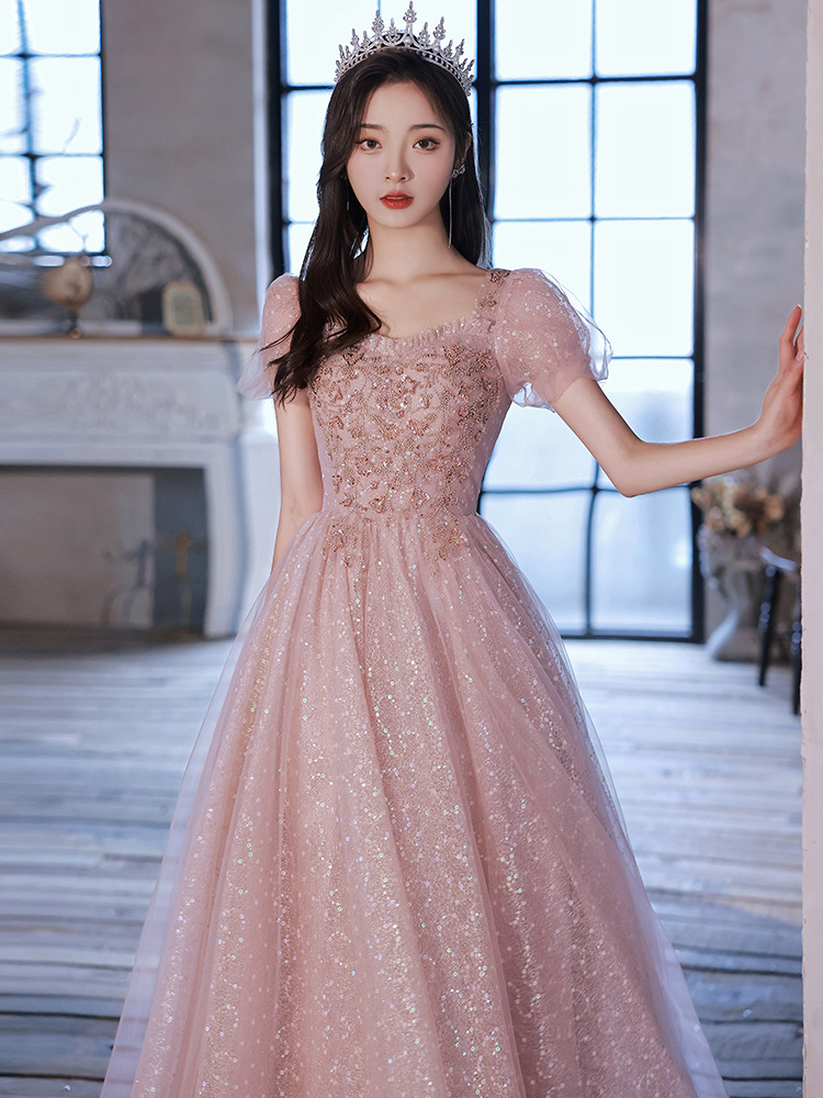 Pink Evening Dress Dress Women's Banquet Elegant Autumn Light Luxury Niche High-end French Style High-end Host Art Test Long Style
