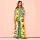Cross-border European and American women's clothing 2024 new fashion printed elastic waist pocket wide leg pants casual suit women's summer