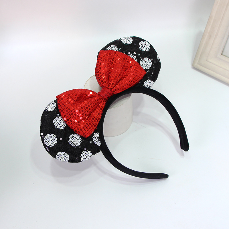 Bow round ear headband amusement park headdress hairpin headband polka dot sequined cartoon headband hair accessories female cross-border