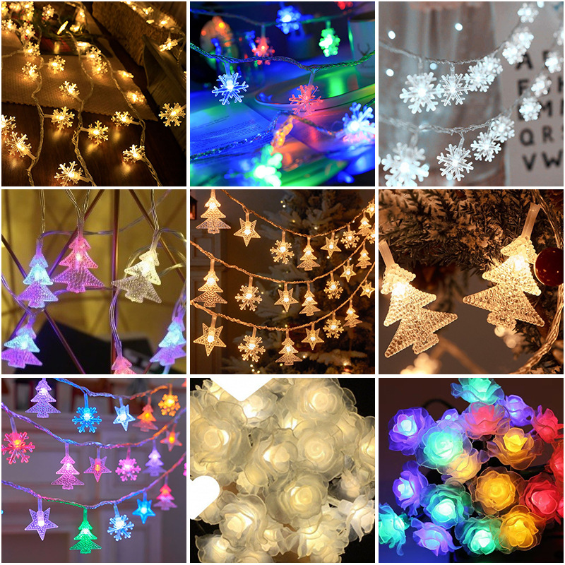 LED snowflake decorative light string Christmas wedding flowers camping decoration five-pointed star battery box USB atmosphere small colored lights
