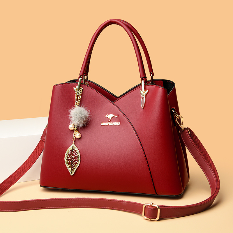 2023 Spring and Summer Women's Bag Stitching Geometric Middle-aged Mother's Handbag Simple All-match Large Capacity Women's Shoulder Bag
