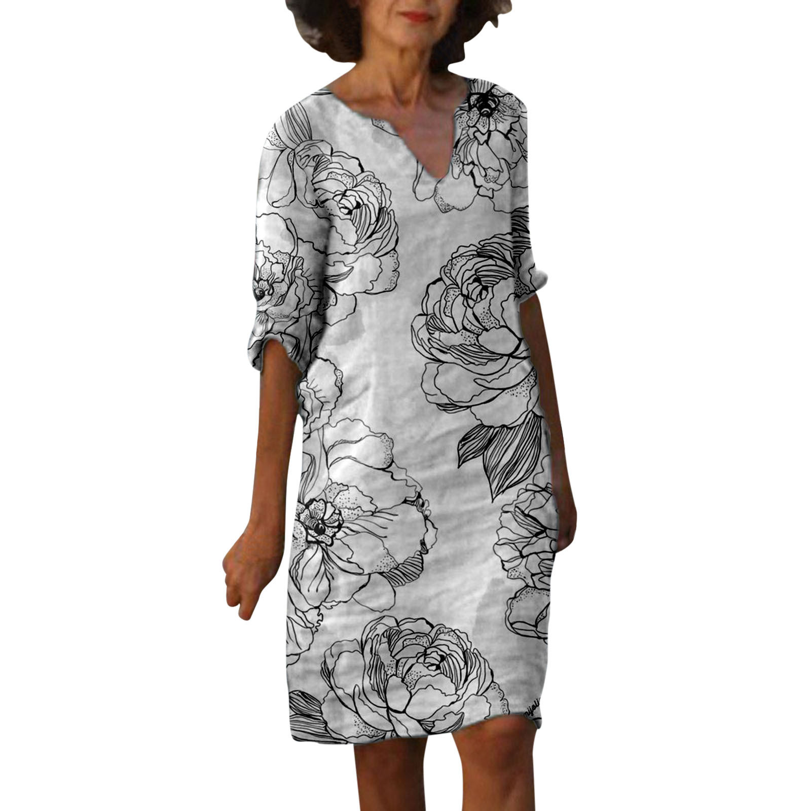 Cross-Border spring and summer new European and American women's fashion painting V-neck multi-color long five-sleeve dress