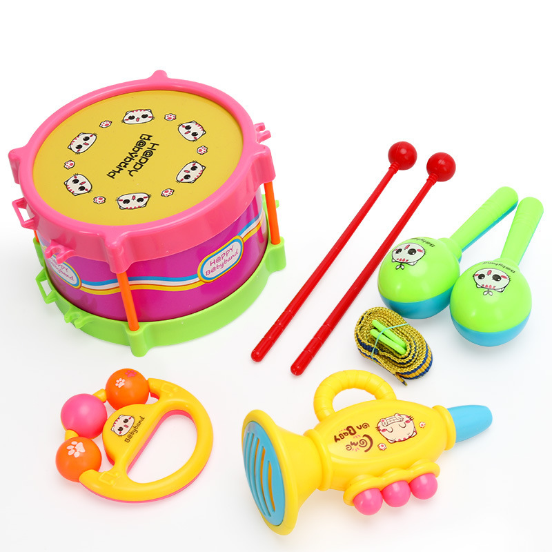 Children's Bell sand baby toys baby five-piece set double-sided blow tambourine horn baby wholesale