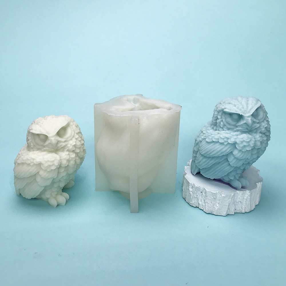 新品貓頭鷹蠟燭硅膠模具香薰石膏立體動物模滴膠擺件磨具工廠8327