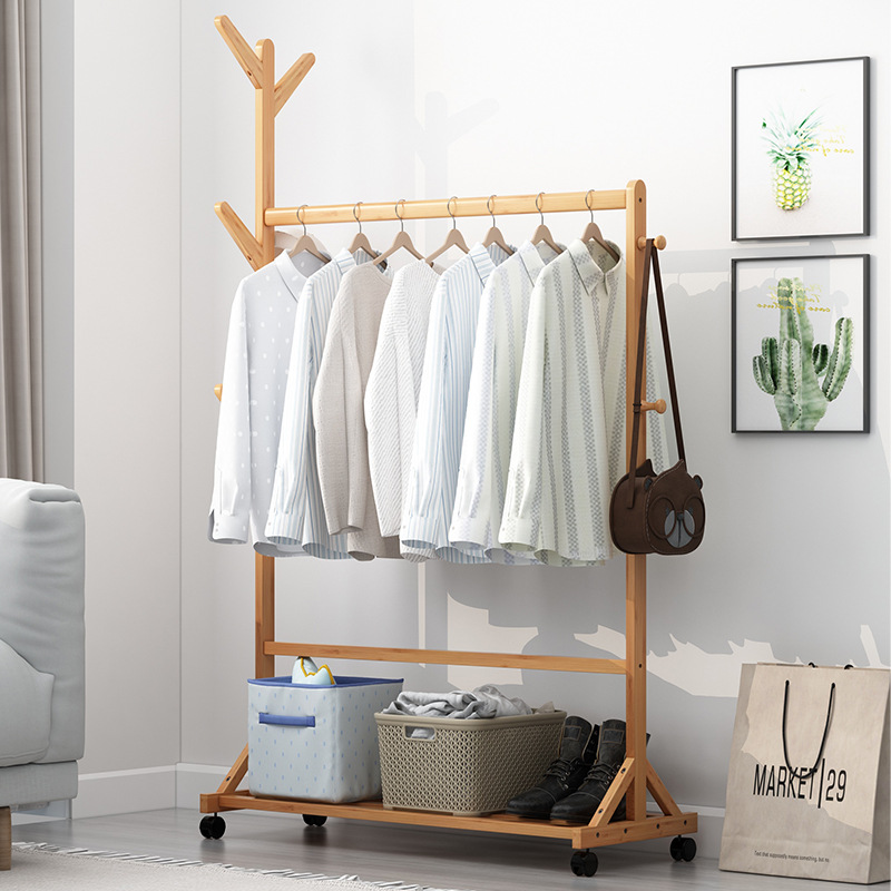 Coat Rack Floor Simple Modern Hanger Household Solid Wood Hanger Storage Rack Bedroom Clothes Rack Mobile Rack