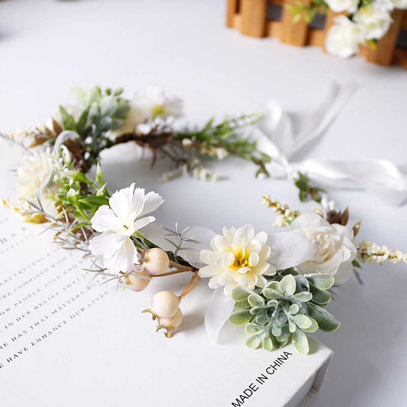 Cross-border European and American New Garland Headband Bridal Headwear Retro Bohemia Tourism Vacation Artificial Garland Headwear