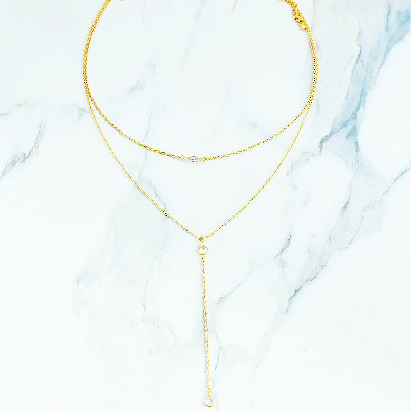 European and American cross-border jewelry fashion women's acrylic Diamond clavicle chain simple double-layer double-sided transparent rhinestone necklace