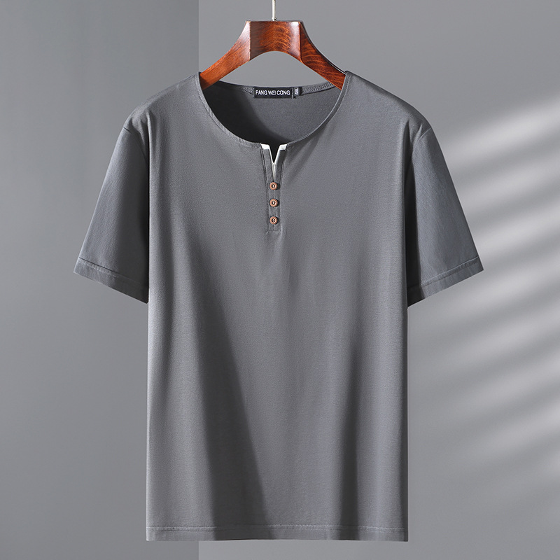 2023 New Large Size Men's Short-sleeved T-shirt Summer Youth Plus Size Fat Half-sleeved Men's Top with Button Collar