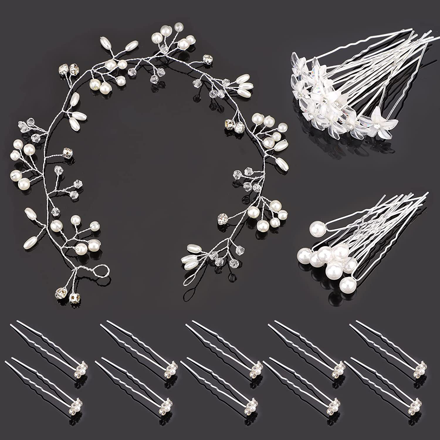 Pearl U-shaped Hair Clip String Beaded Flower Hair Fork Hair Accessories Rhinestone Bridal Hairstyle Disc Hair Fork U-shaped Hair Clip Women