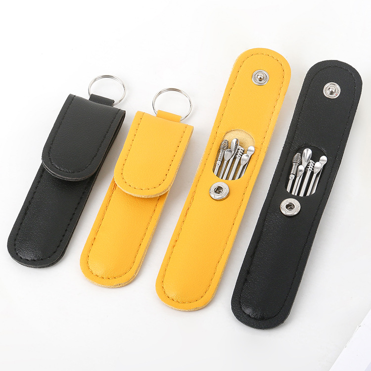Ear scoop 6-piece set factory wholesale spiral spring ear picking tool set portable adult ear scoop