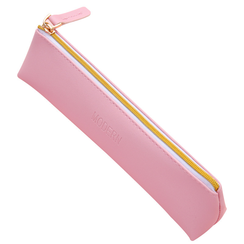 2024 New Student Pencil Bag Cross-border Special for School Supplies Stationery Bag PU Leather Solid Color Pencil Storage Bag Pencil Bag