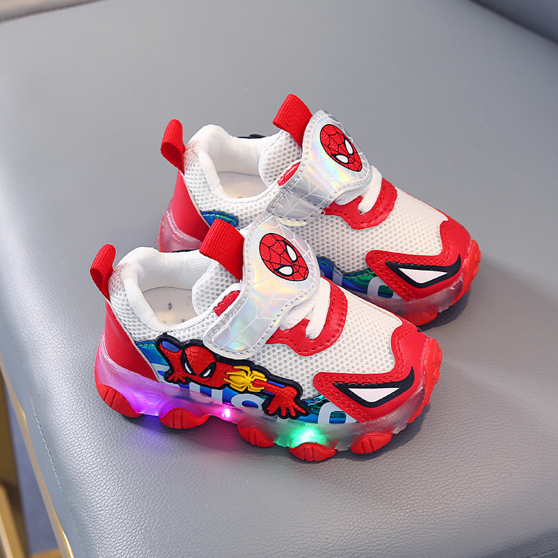 Children's Spring and Autumn Light Spider-man Sneakers Men and Women's Soft Bottom Non-slip Cartoon Fashion Mesh Led Light Shoes Trendy