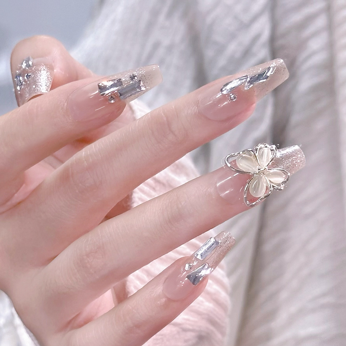 Plaid Wearable Nail Pieces Finished Ice Blizzard Blush Nude Summer Advanced Manicure Wholesale Removable Nail Pieces