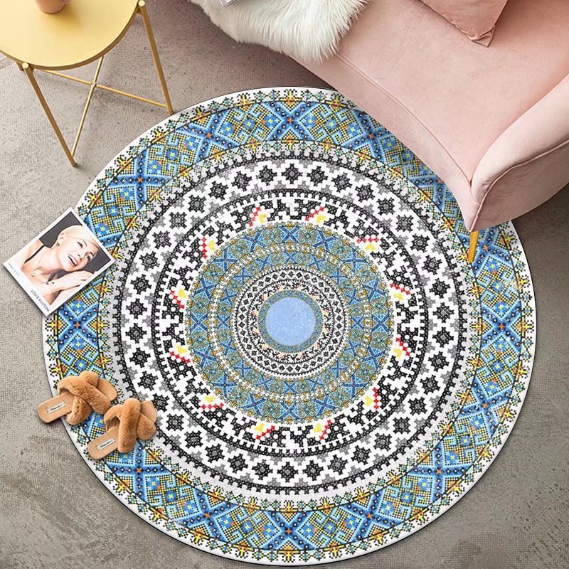 Cross-border retro ethnic style round rug for homestay hotel sofa coffee table cushion computer chair hammock crystal velvet rug