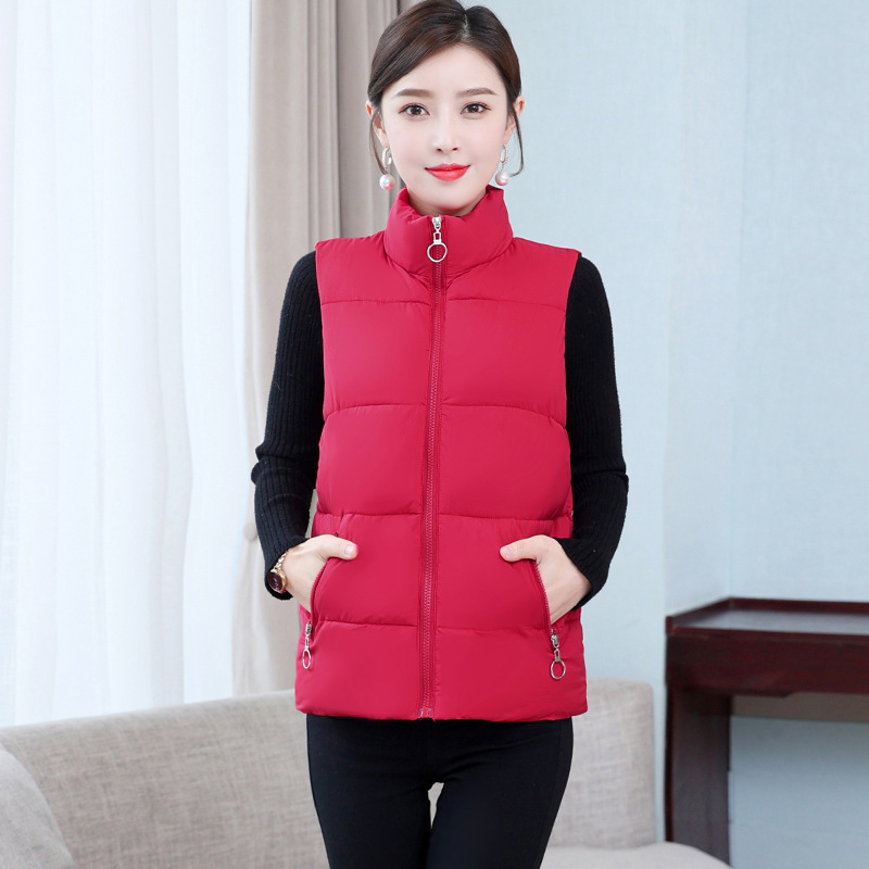 Autumn and winter down cotton stand collar short vest Korean style loose fleece padded warm vest sleeveless outerwear vest