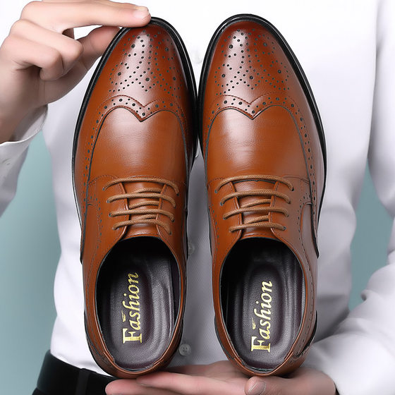 Spring 2023 New Bullock Men's Leather Shoes Men's Large Size Business Casual Dress Fashionable Men's Shoes 45-46-47