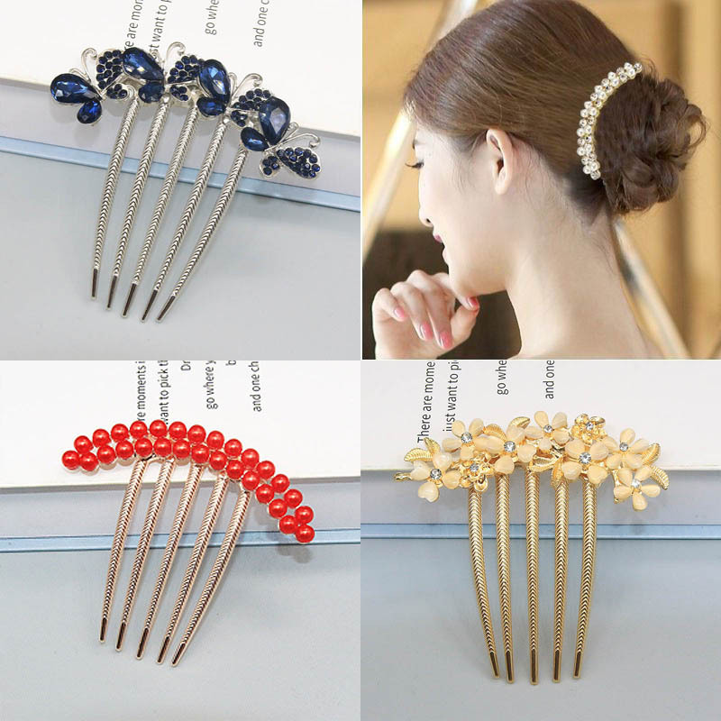 Pearl Rhinestone Hair Comb Butterfly Comb Side Clip Hair Clip Adult Bride Wedding Plate Hair Clip Headwear Hair Clip Hair Hairpin