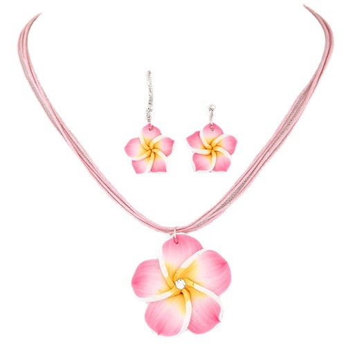 Korean fashion sweet and rich flower wax rope temperament necklace earrings necklace set