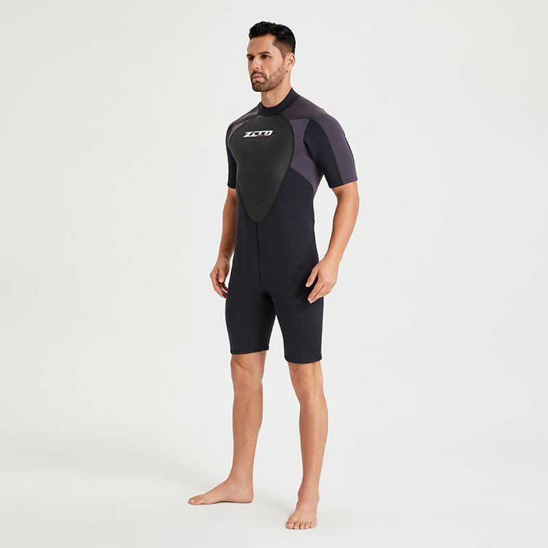 3mm Men's One-piece Short-sleeved Diving Suit Sunscreen Warm Surfing Suit Deep Diving Thickened Scuba Suit Medium and Large Size Swimsuit