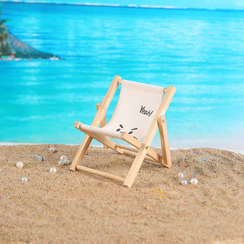 Simple wooden beach chair foldable mobile phone stand desktop micro landscape shooting set decoration props ornaments