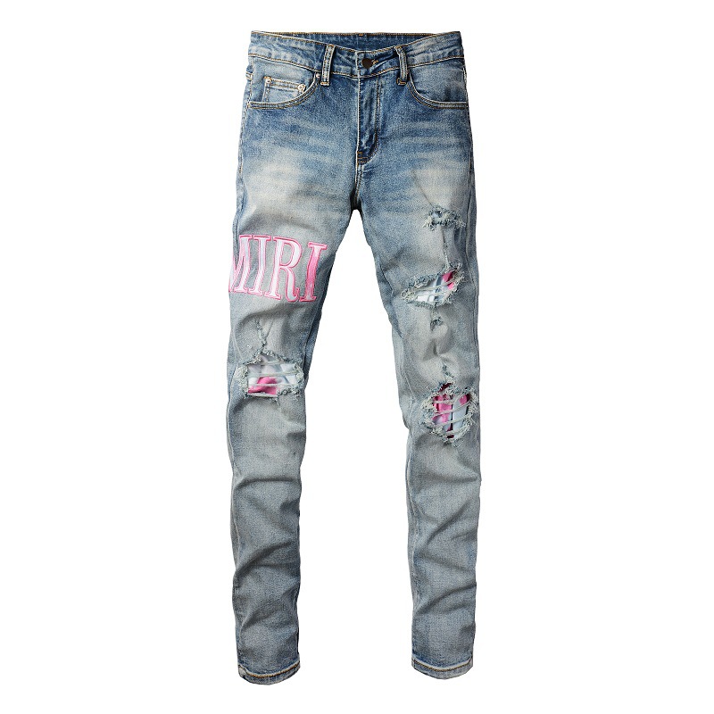 AMIRIY European and American high street jeans men's ripped patch slim fit skinny pants #1316