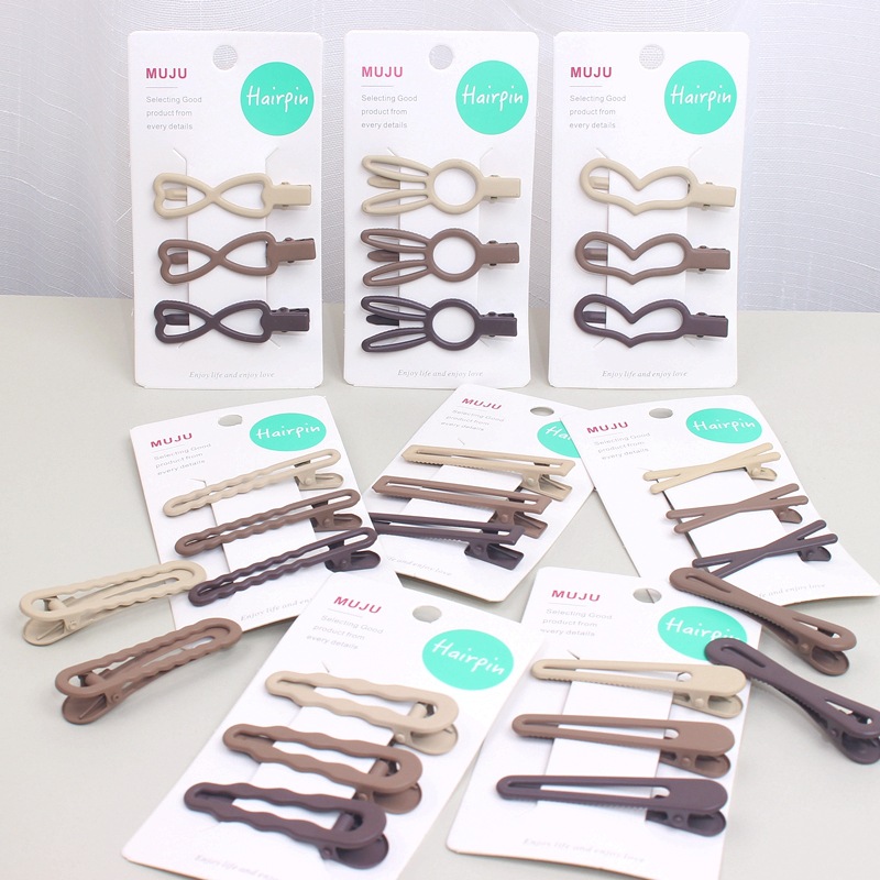Korean version of milk tea color seamless hair clip 3 suit spray paint duck bill clip simple metal side clip broken hair bangs clip