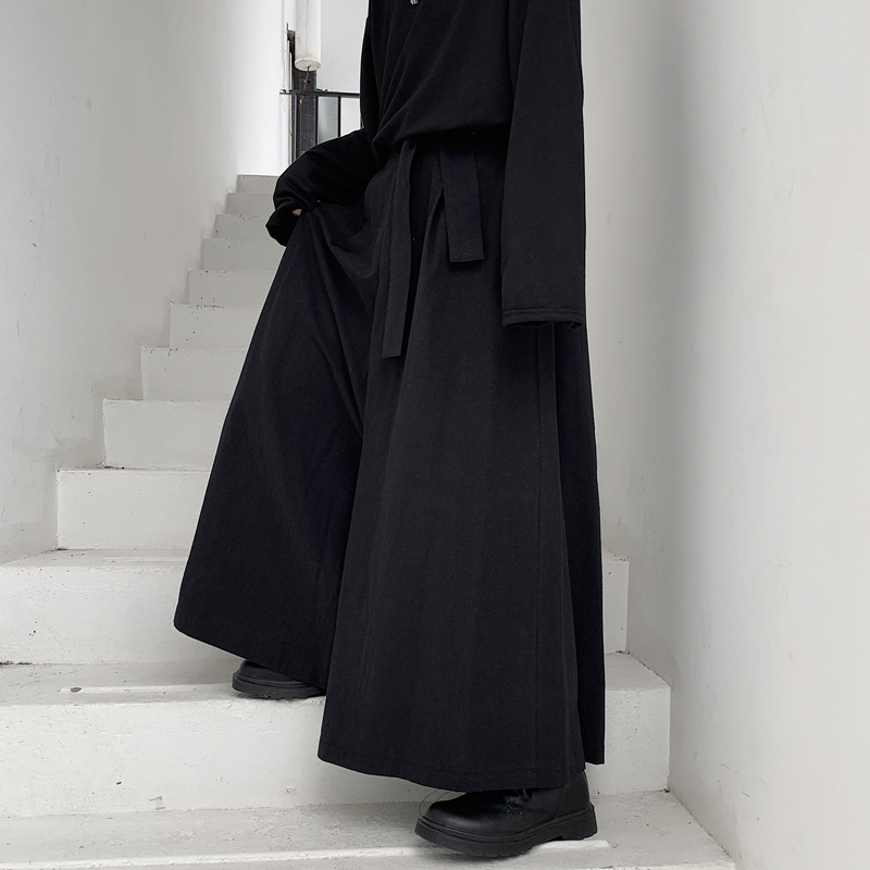 Diablo Yamamoto Style Skirt Pants Men's Japanese oversize Work Pants High Street ins Trendy Black Samurai Wide-leg Pants