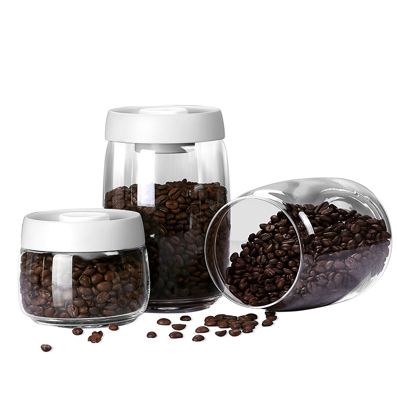 Round glass sealed jar kitchen vacuum storage box grains moisture-proof Amazon hot sale pressing storage jar