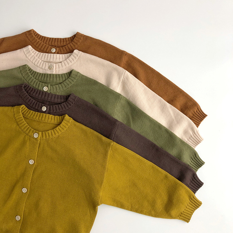 Kaji color ~ pure cotton knitted cardigan Korean version of spring and autumn new children's sweater foreign style men's and women's tide treasure coat Sen