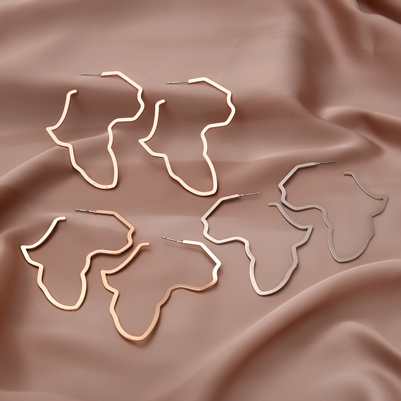 Europe and the United States cross-border personality Africa map earrings metal hollow exaggerated earrings fashion temperament earrings jewelry wholesale