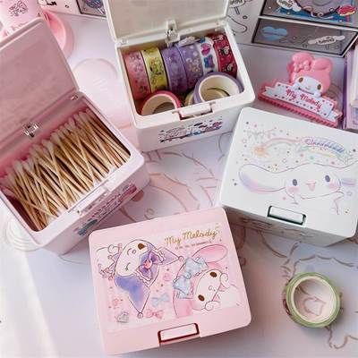 Genuine Japanese sanrio Merlot sanrio Cotton Stick Box Press Cover Storage Box Cosmetic Storage Box