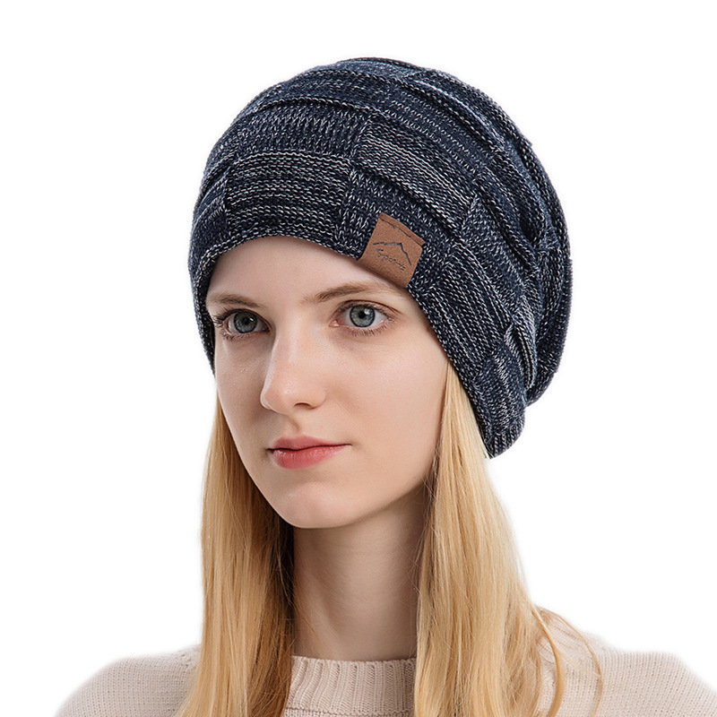 9875 autumn and winter plus velvet mixed color Joker wool knitted hat warm fashion pullover cap European and American winter women's hat cross-border